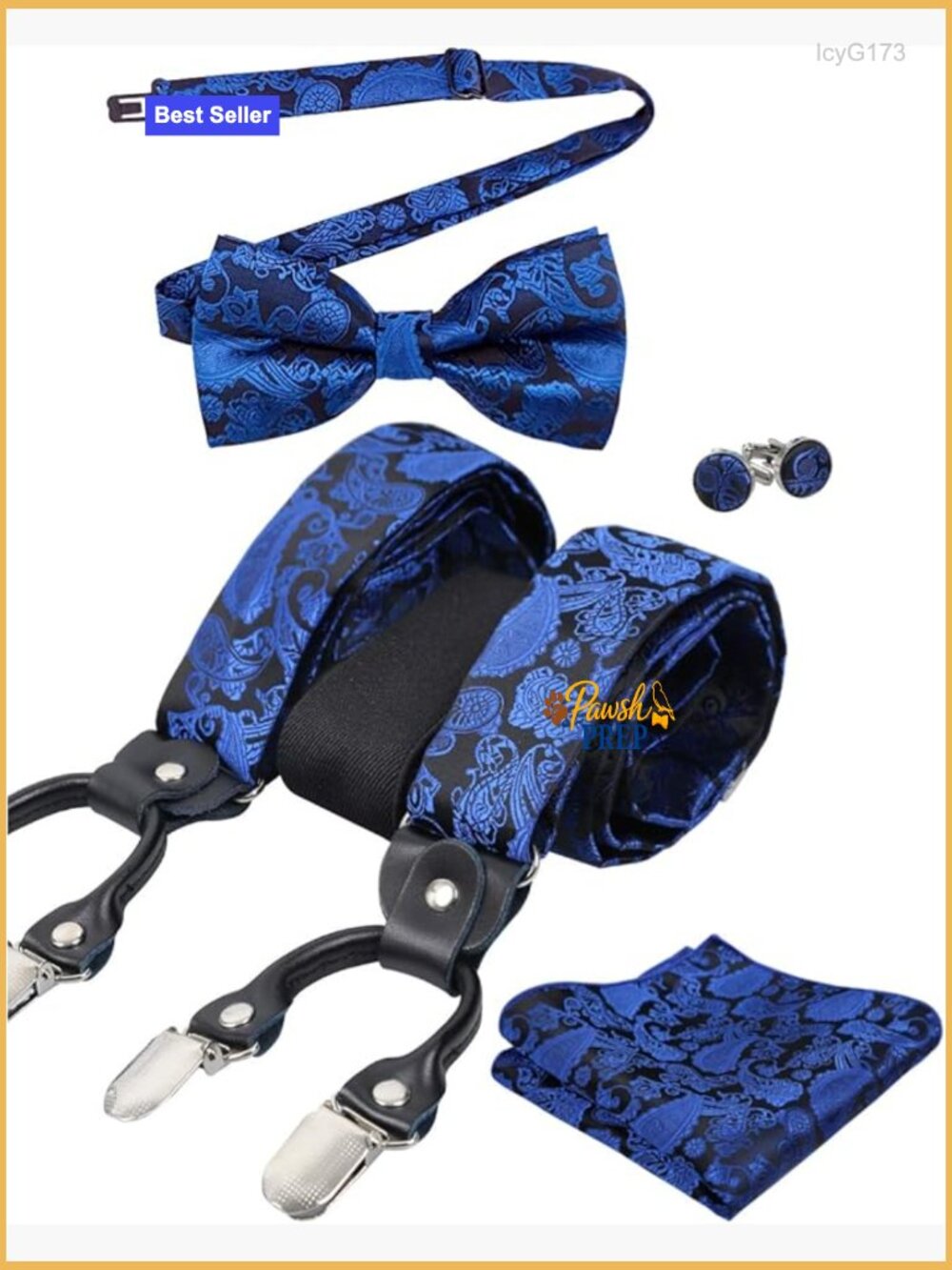 Adjustable Suspenders Bow Tie Set with Pocket Square Cufflinks